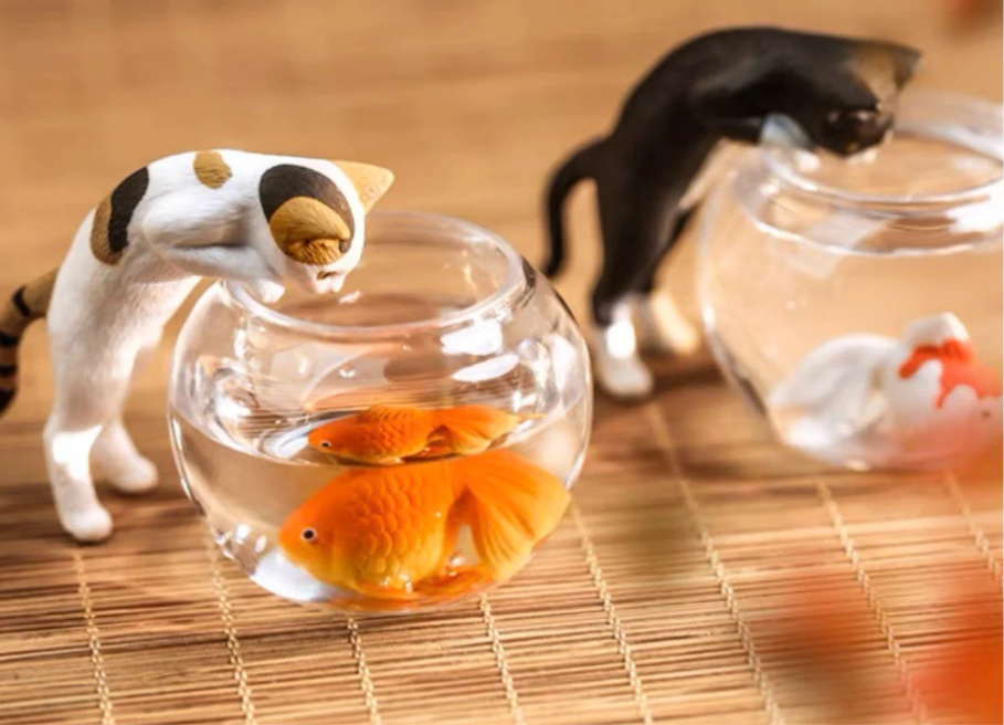 Cat & Fish Bowl Figurines