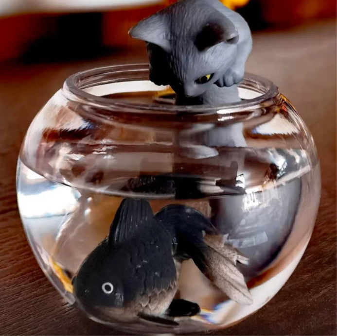 Cat & Fish Bowl Figurines