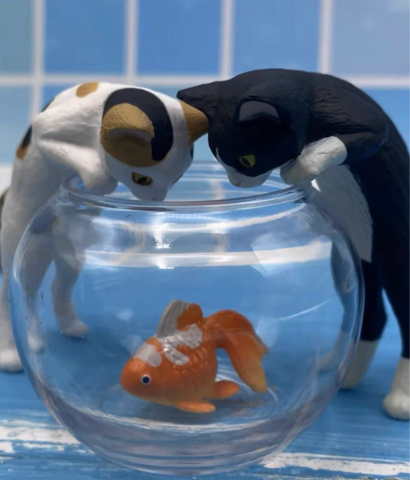 Cat & Fish Bowl Figurines