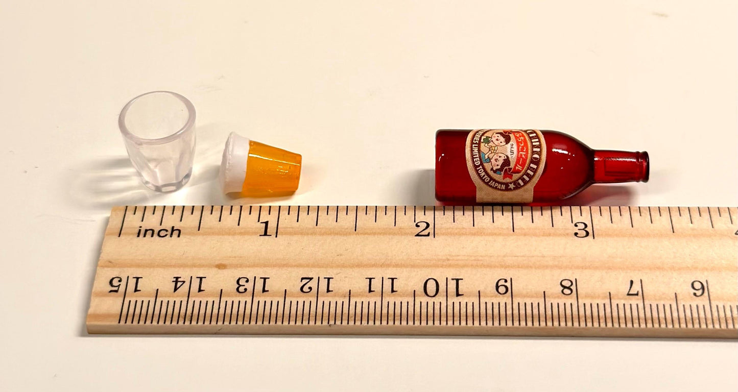 Beer Bottle and Filled Glass Set